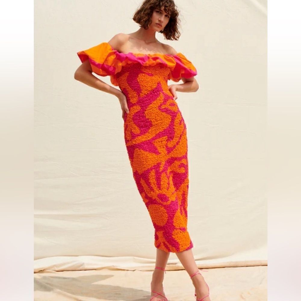 Nwt Saylor Ciana Popcorn Midi Dress Xs Pink/Orange Floral